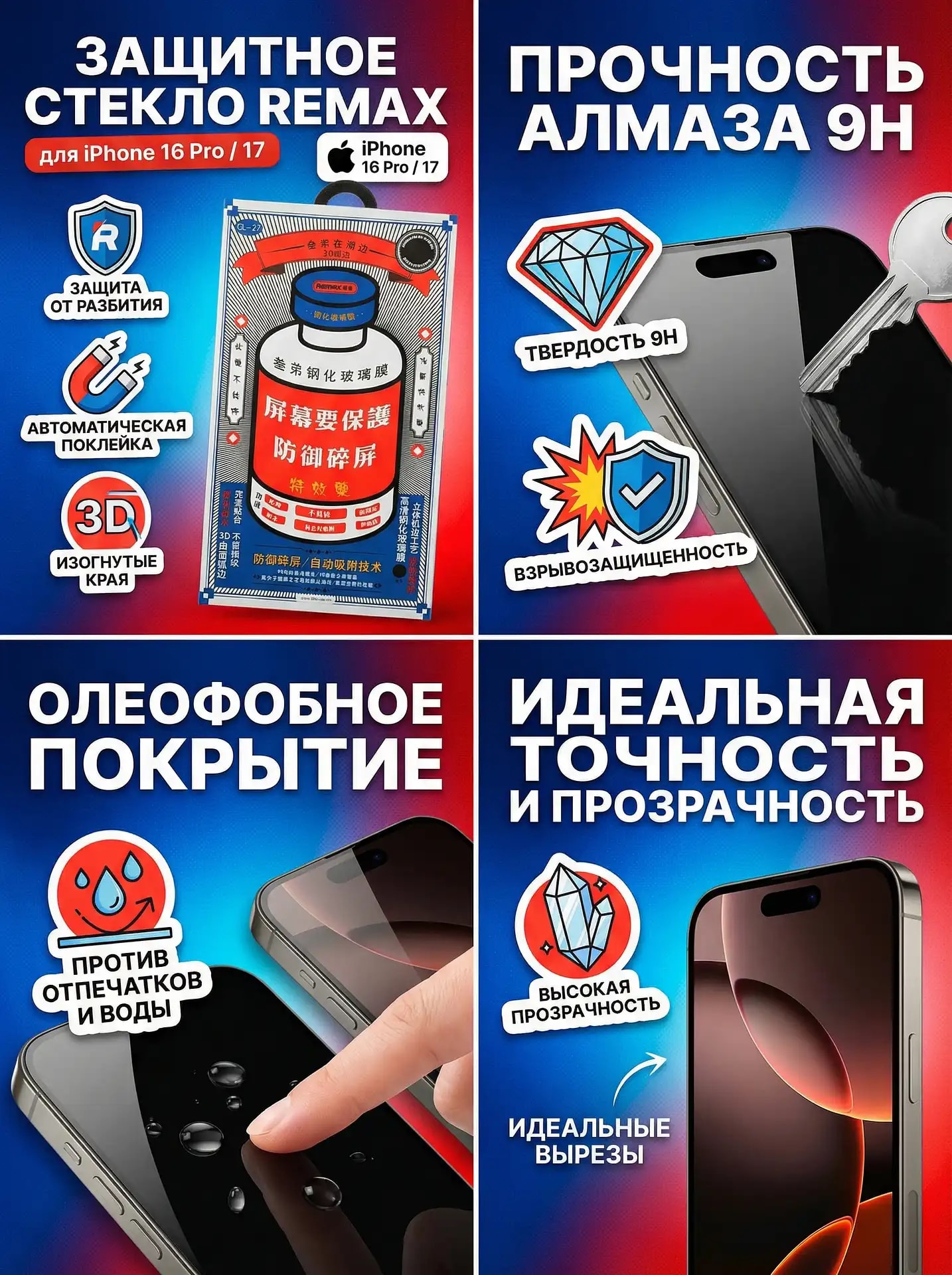 Инфографика для защитного стекла iPhone — акцент на прочности 9H